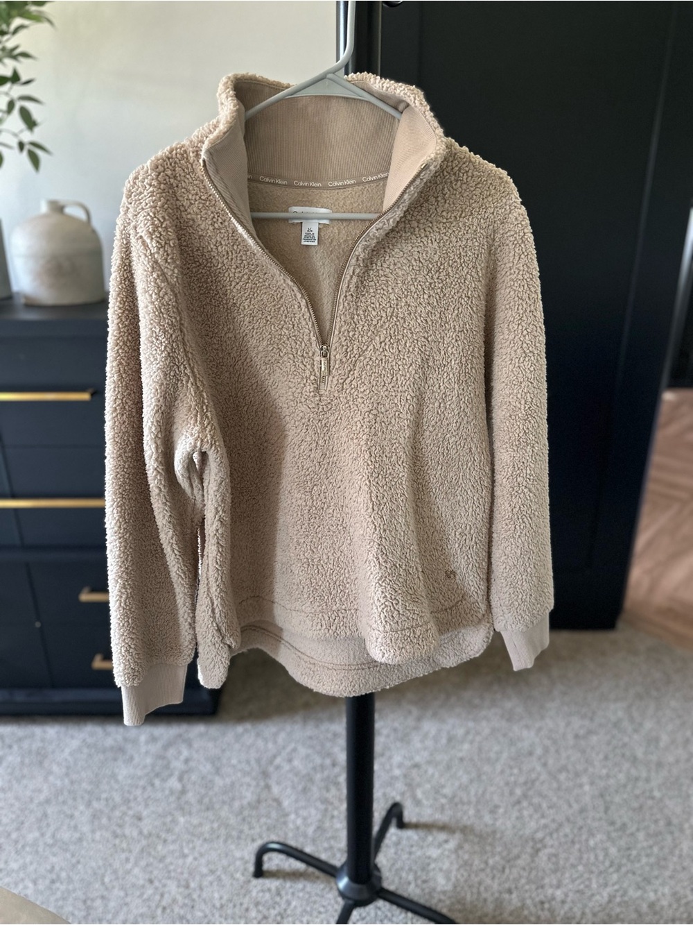 Calvin Klein Tan Sherpa Half-Zip Pullover